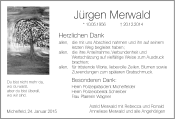Traueranzeige von Jürgen Merwald 