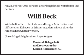 Traueranzeige von Willi Beck 