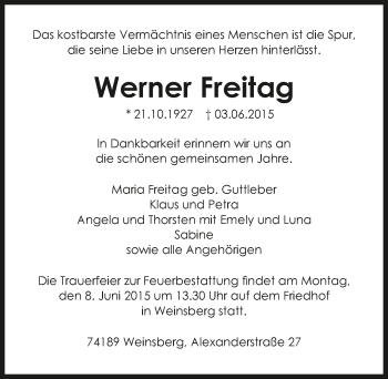Traueranzeige von Werner Freitag 