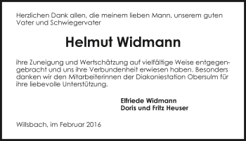 Traueranzeige von Helmut Widmann 