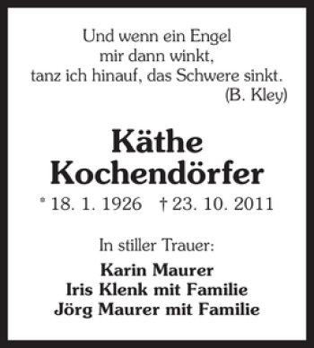 Traueranzeige von Käthe Kochendörfer 
