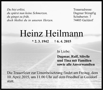 Traueranzeige von Heinz Heilmann 