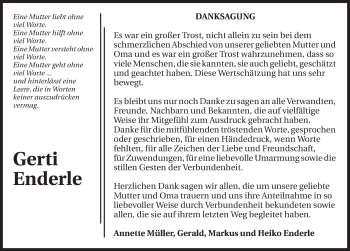 Traueranzeige von Gerti Enderle 
