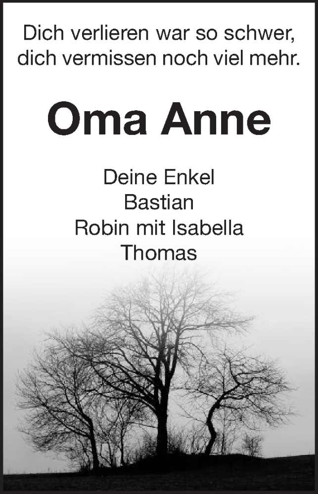  Traueranzeige für Anne Becker vom 23.04.2015 aus 