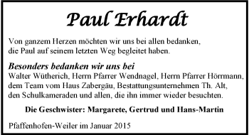Traueranzeige von Paul Erhardt 
