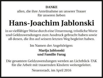 Traueranzeige von Hans-Joachim Jablonski 