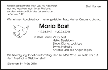 Traueranzeige von Maria Bast 