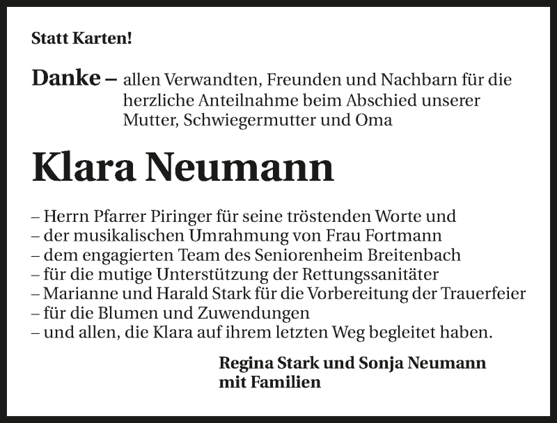  Traueranzeige für Klara Neumann vom 19.04.2016 aus 