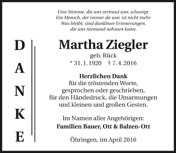 Traueranzeige von Martha Ziegler 