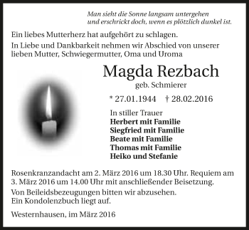 Traueranzeige von Magda Rezbach 