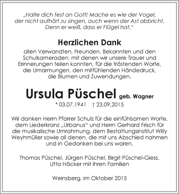 Traueranzeige von Ursula Püschel 