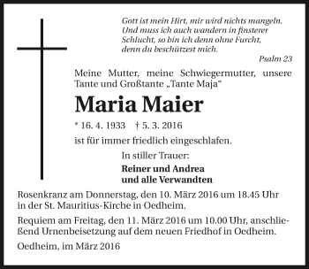 Traueranzeige von Maria Maier 