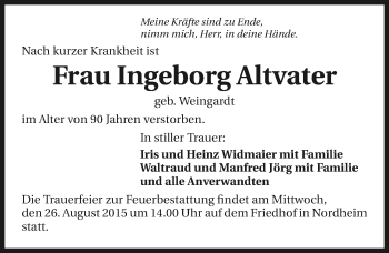 Traueranzeige von Ingeborg Altvater 