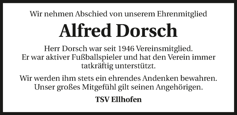  Traueranzeige für Alfred Dorsch vom 18.11.2015 aus 