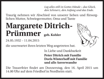 Traueranzeige von Margarete Ditrich-Prümmer 