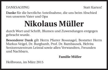 Traueranzeige von Nikolaus Müller 