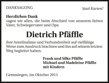 Traueranzeige von Dietrich Pfäffle 