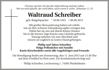 Traueranzeige von Waltraud Schreiber 