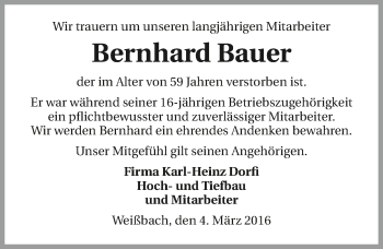 Traueranzeige von Bernhard Bauer 