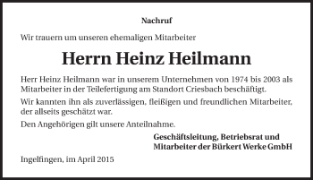 Traueranzeige von Heinz Heilmann 