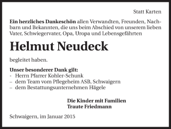 Traueranzeige von Helmut Neudeck 