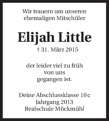 Traueranzeige von Elijah Little 