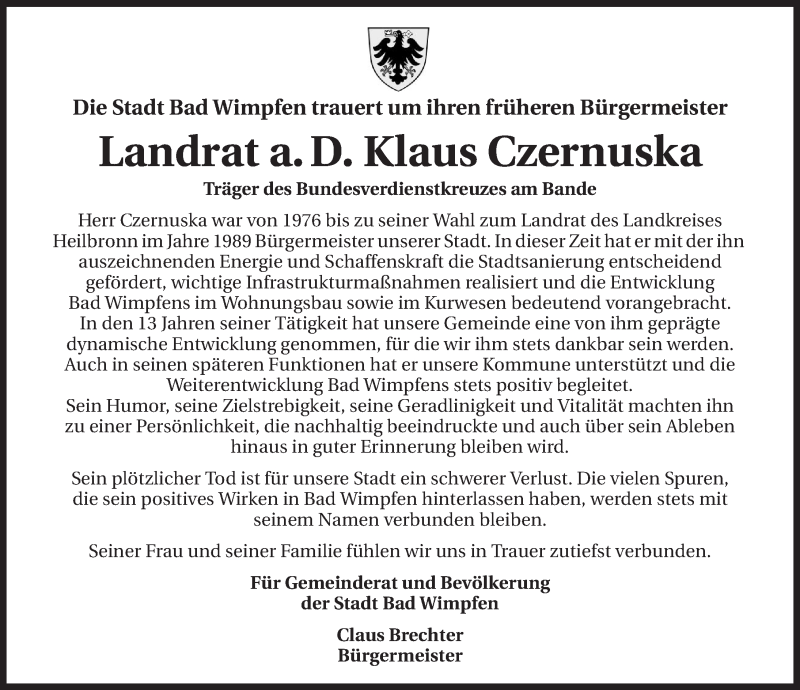  Traueranzeige für Klaus Czernuska vom 06.02.2015 aus 