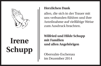 Traueranzeige von Irene Schupp 