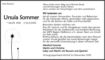 Traueranzeige von Ursula Sommer 