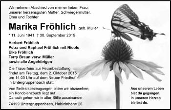 Traueranzeige von Maria Fröhlich 