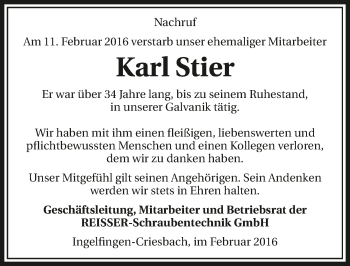 Traueranzeige von Karl Stier 