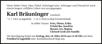 Traueranzeige von Karl Bräuninger 