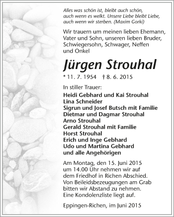 Traueranzeige von Jürgen Strouhal 