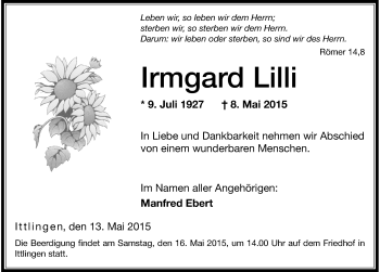 Traueranzeige von Irmgard Lilli 