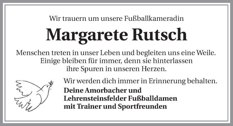  Traueranzeige für Margarete Rutsch vom 09.04.2015 aus 