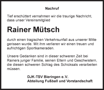 Traueranzeige von Rainer Mütsch 