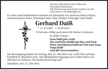 Traueranzeige von Gerhard Daiß 