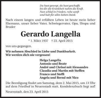 Traueranzeige von Gerardo Langella 