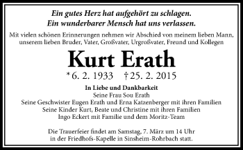 Traueranzeige von Kurt Erath 