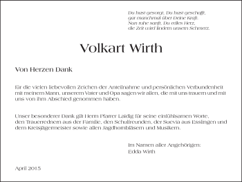 Traueranzeige von Volkart Wirth 