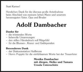 Traueranzeige von Adolf Dambacher 