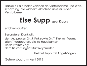Traueranzeige von Else Supp 