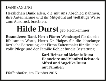 Traueranzeige von Hilde Durst 