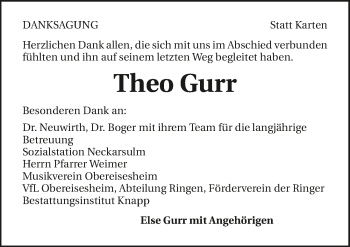 Traueranzeige von Theo Gurr 