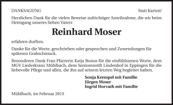 Traueranzeige von Reinhard Moser 