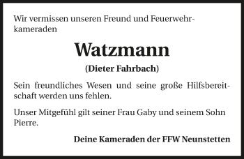 Traueranzeige von Dieter Fahrbach 