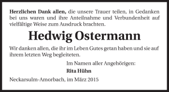 Traueranzeige von Hedwig Ostermann 