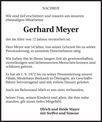 Traueranzeige von Gerhard Meyer 