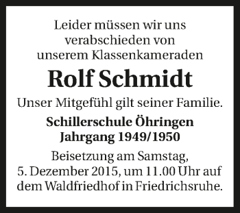 Traueranzeige von Rolf Schmidt 