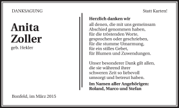 Traueranzeige von Anita Zoller 